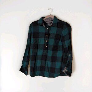 Tommy Hilfiger Plaid Flannel Shirt Women’s Small Green Long Sleeve 1/4 Button